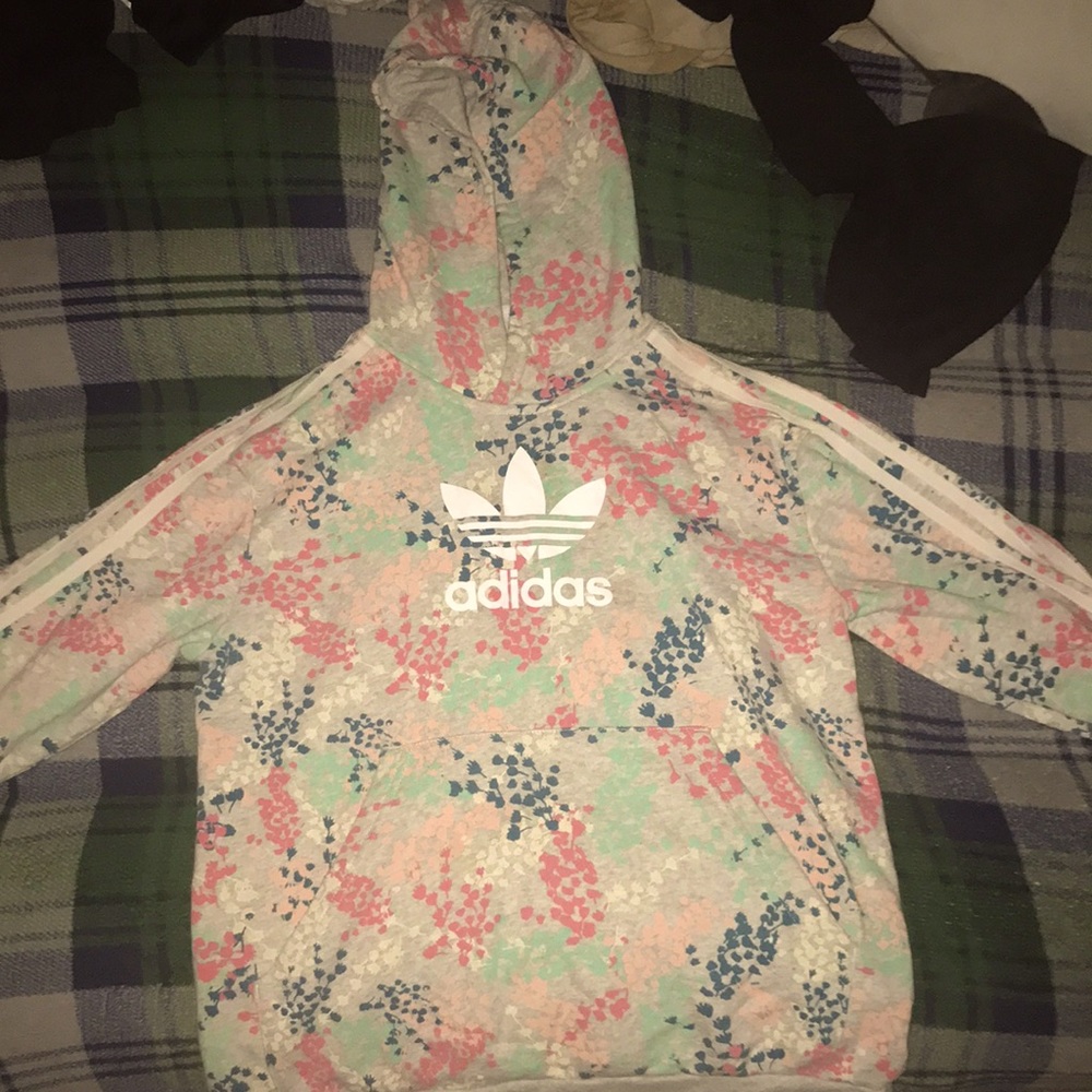 gray floral adidas hoodie
